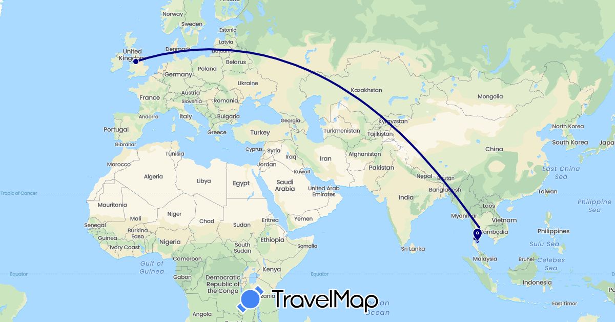 TravelMap itinerary: driving in United Kingdom, Thailand (Asia, Europe)